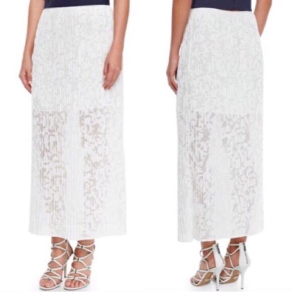 Theory ‘Delva’ Pleated Burnout White Maxi Skirt - Picture 1 of 5